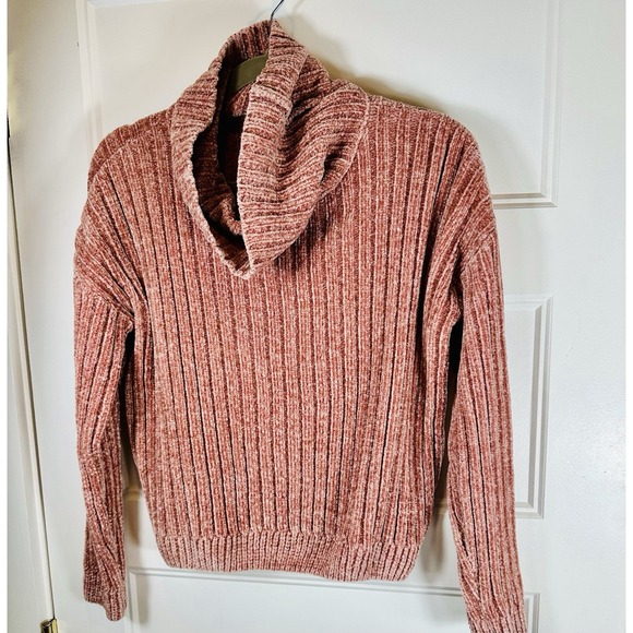 Hippie rose Boho Cottage Core Chenille Sweater Rose Pink Cowl Neck Cozy - Picture 1 of 9